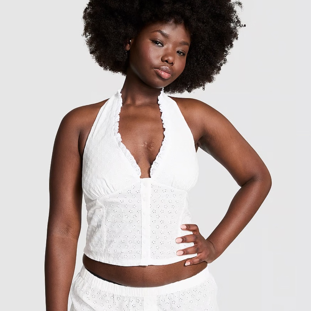 PINK by frankie’s bikinis  Gabriela Eyelet Halter Top